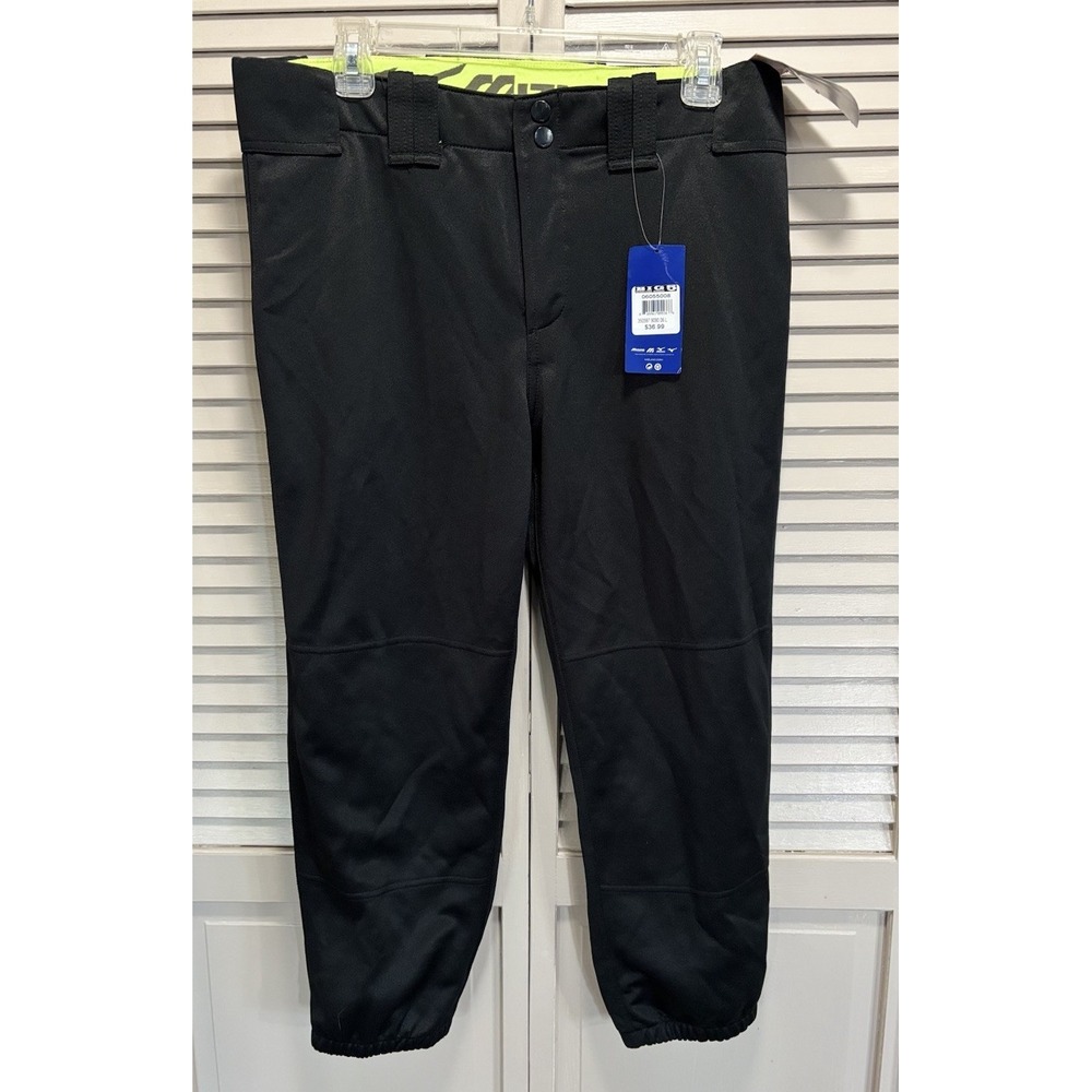 Mizuno Women's Softball Pants Size Large Black Elastic Hem NWT Zip/Snap Loops